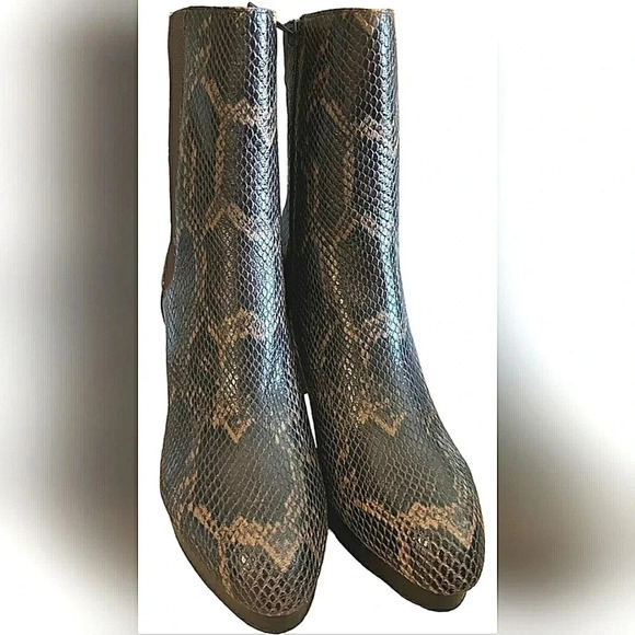 Western 8.5 Chic Boho Brown Leather Snake Pethon Print Platform Booties - Picture 9 of 11